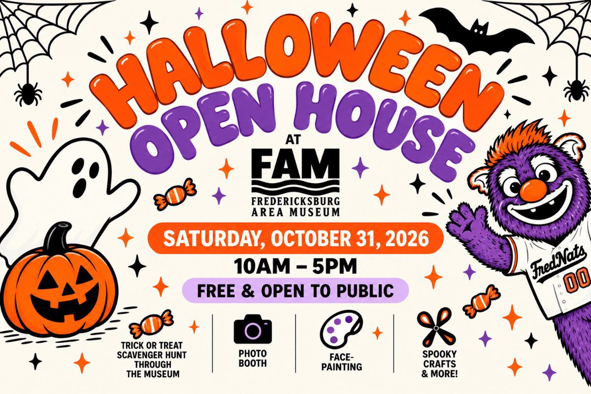 Halloween Open House at the Fredericksburg Area Museum, Saturday, October 31, 2026, 10 AM to 5 PM, free and open to the public